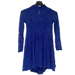 Free People Blue Crochet Long Sleeve Hi Neck Dress Size Small